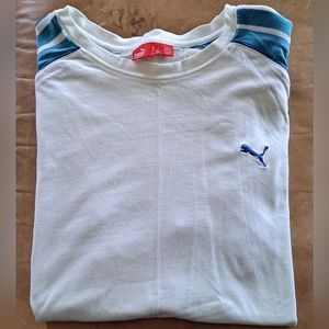 VINTAGE PUMA TENNIS SHIRT White/Blue Size L